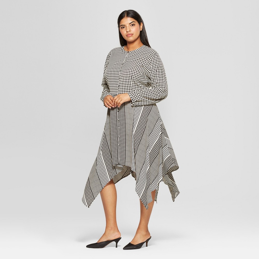 Women's Plus Size Long Sleeve Asymmetric Hem Midi Shirt Dress - Who What Wear Black/White 3X was $39.99 now $17.99 (55.0% off)