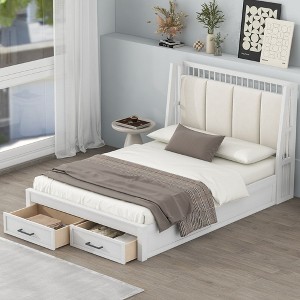 NicBex Full Size Platform Bed 78.7" L Modern Wooden Bed Frame with Upholstered Headboard and 2 Drawers for Bedroom, No Box Spring Required - 1 of 4