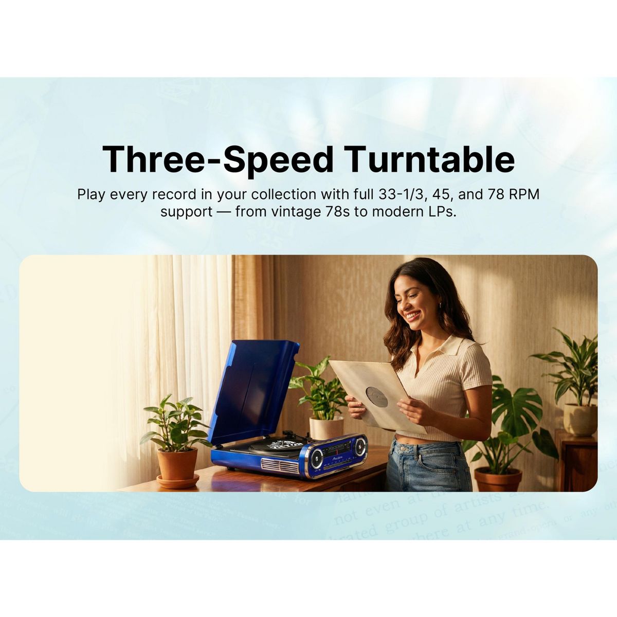 Victor RHRP-3000 Woodward 7-in-1 Turntable Music Center with AudioStream, 3-Speed Vinyl Player, Bluetooth In/Out, FM Radio, USB Recording & Playback - thumbnail 8