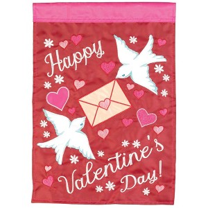 Magnolia Garden Happy Valentine's Day Love Birds Letter 13 x 18 Inch Polyester Garden Flag - 1 of 2
