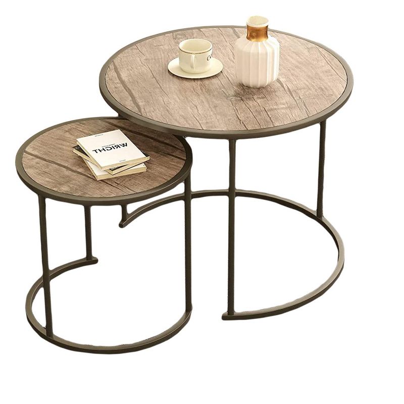 Year Color Round Industrial Nesting Coffee Tables Set of 2 for Bedroom, Office, Living Room, 1 of 9