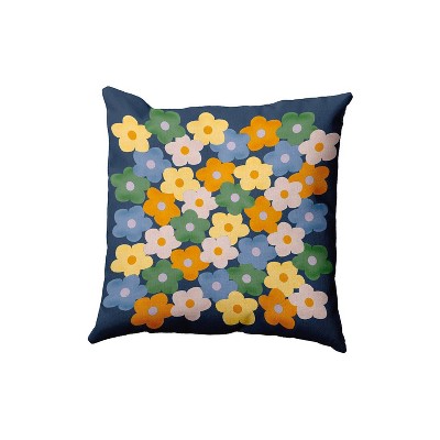 e by design 16"x16" Flower Stack Square Throw Pillow: Nautical Navy, Polyester Twill, Indoor Decorative Accent