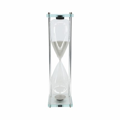 Modern Glass and Metal Hourglass with Decorative Frame for Living Room, Office, and Shelves Display