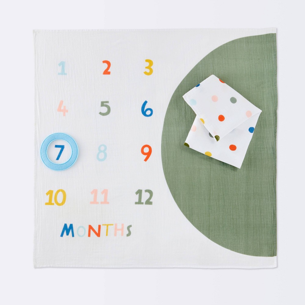 Photos - Children's Bed Linen Milestone Swaddle Baby Blanket with Felt Frame - Multi Dot - Cloud Island™