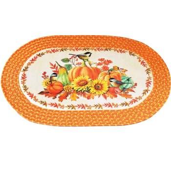 Collections Etc Pumpkin Chickadee Fall Skid-Resistant Braided Accent Rug