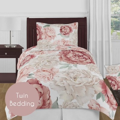 Ivory and Pink Floral Sheer Rod Pocket Curtain Panels for Kids