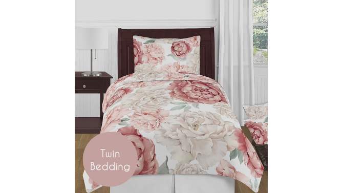 Sweet Jojo Designs Girl Satin Fitted Crib Sheet Peony Floral Garden Blush Pink Off White Ivory Cream, 2 of 7, play video