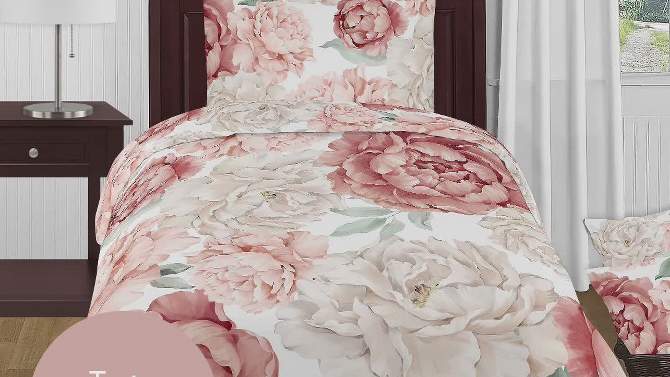 Sweet Jojo Designs Boy or Girl Gender Neutral Unisex Baby Crib Bedding Set - Pink and Ivory Peony Floral Garden Collection 4pc, 2 of 8, play video
