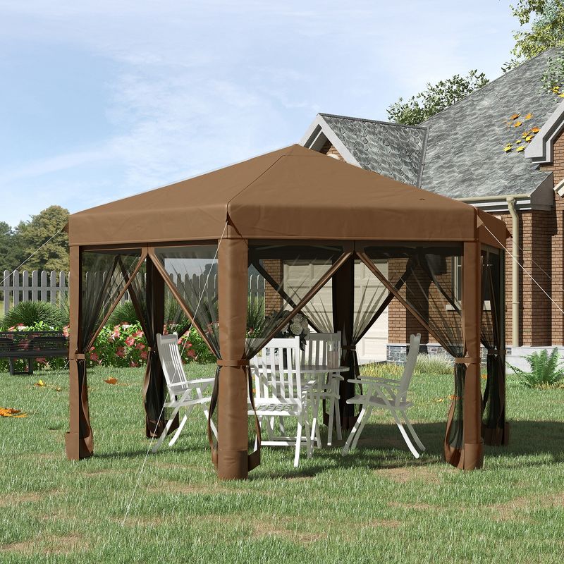 Outsunny 13' x 13' Heavy Duty Pop Up Canopy with Hexagonal Shape, 6 Mesh Sidewall Netting, 3-Level Adjustable Height and Strong Steel Frame, 3 of 9