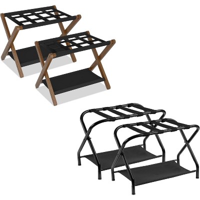 Heybly Luggage Rack, Pack of 2, Folding Suitcase Stand with Storage Shelf
