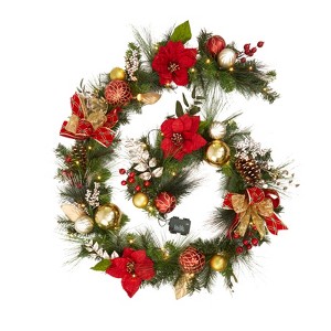 9ft Prelit Christmas Garland with Battery-Operated Lights, Silver Balls & Pine Cones - Indoor/Outdoor Mantle & Stair Decor - 1 of 4