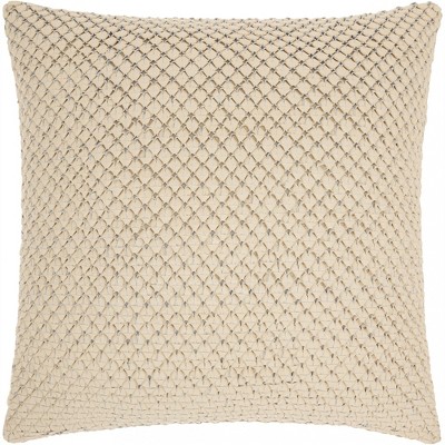 Mina Victory Couture Nat Hide Woven Leather 20" x 20" White Indoor Throw Pillow