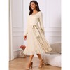 INSPIRE CHIC Women's Fall Long Sleeve Casual Crewneck Pleated A Line Flowy Midi Party Dresses with Belt - 3 of 4