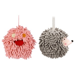 REGALWOVEN Fuzzy Cute Cartoon Decorative Hand Drying Hanging Ball Hand Towels 7" x 7" 2 Pcs - 1 of 4