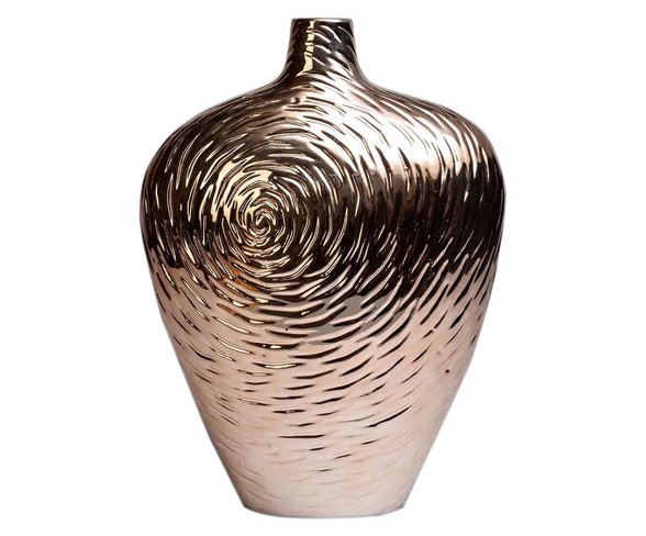 Rose Swirl Ceramic Vase Cognac 12" - Drew DeRose