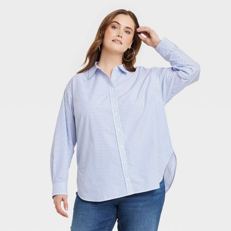 Women's Oversized Long Sleeve Collared Button-Down Shirt - Universal Thread™, 1 of 11