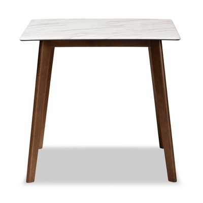 Kaylee Transitional Square Wood Dining Table with Faux Marble Top