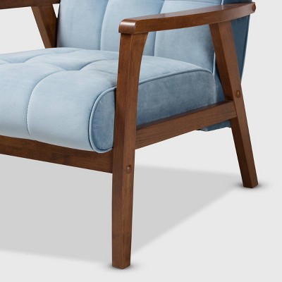 Asta Light Blue Velvet Upholstered Wood Armchair