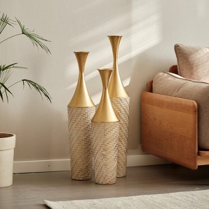 Aukfa Modern 3-Piece Woven Pattern Metal Floor Vase Set – Large Glazed Decorative Vases for Home Décor - 1 of 4