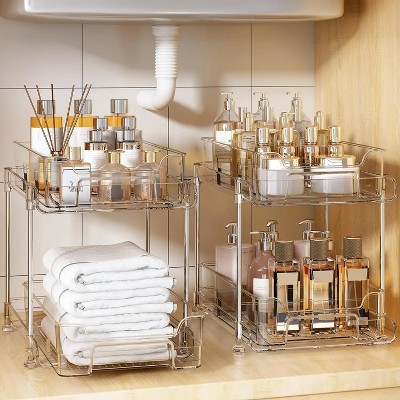 LunaLulinlk Under Sink Organizer 2-Pack, 2-Tier 11.4-Inch High Under Sink Organizer, Clear
