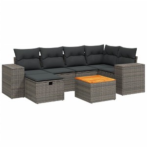 vidaXL Patio Sofa Set with Cushions Outdoor Furniture 7 Piece Poly Rattan - Gray without storage - 1 of 4