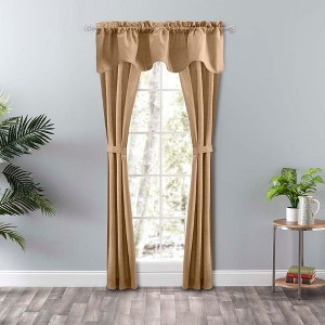 Ellis Curtain Lisa Solid Color Poly Cotton 3" Rod Pocket Duck Fabric Lined Scallop Valance 58" x 15" Tan - 1 of 4