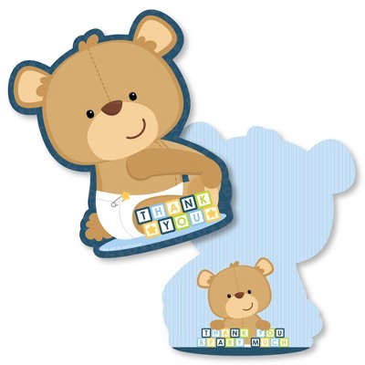 Big Dot of Happiness Baby Boy Teddy Bear - Shaped Thank You Cards - Baby Shower Thank You Note Cards with Envelopes - Set of 12