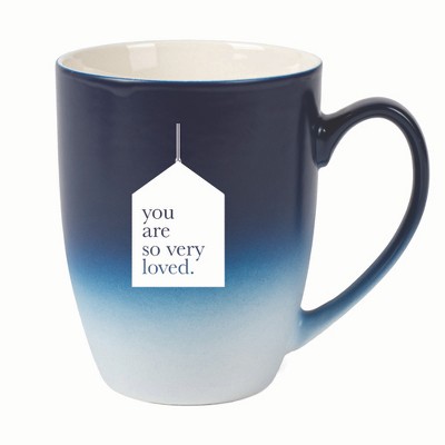 Elanze Designs You Are So Very Loved. Two Toned Ombre Matte 10 ounce New Bone China Coffee Tea Cup Mug, Navy Blue and White