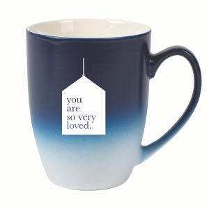 Elanze Designs You Are So Very Loved. Two Toned Ombre Matte 10 ounce New Bone China Coffee Tea Cup Mug, Navy Blue and White - 1 of 4