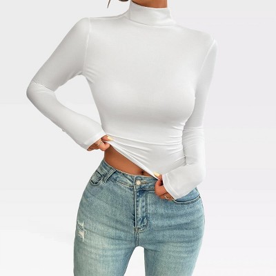 Womens Mock Neck Long Sleeve Shirts Basic Tops Going Out Fall Fashion Slim Fit Y2K Tops Turtle Neck Under Scrubs Stretchy Bodycon Tops