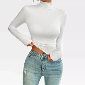 Womens Mock Neck Long Sleeve Shirts Basic Tops Going Out Fall Fashion Slim Fit Y2K Tops Turtle Neck Under Scrubs Stretchy Bodycon Tops - 1 of 4