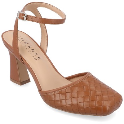 Journee Collection Womens Moriah Embossed Ankle Strap Square Toe Pumps