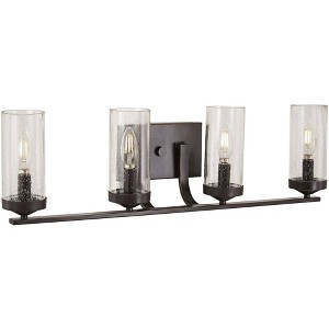 Minka Lavery Industrial Wall Light Downtown Bronze Hardwired 28 3/4" 4-Light Fixture Clear Seeded Glass Shade for Bathroom Vanity - 1 of 3
