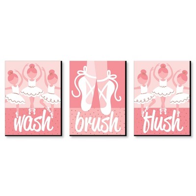 Big Dot of Happiness Tutu Cute Ballerina - Ballet Kids Bathroom Rules Wall Art - 7.5 x 10 inches - Set of 3 Signs - Wash, Brush, Flush