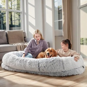 Large Washable Faux Fur Orthopedic Dog Bed for People and Pets, Extra Plush Pillow and Blanket Set, Premium Support for Napping and Doze Off - 1 of 3