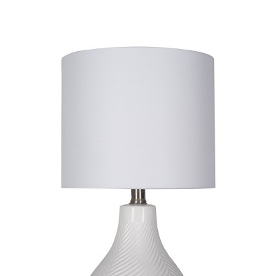 White Ceramic Gourd Table Lamp with Linen Drum Shade, 18"
