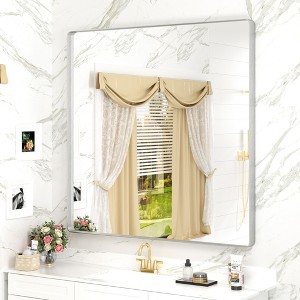Apmir 36 in. W x 36 in. H Square Aluminum Alloy Framed and Tempered Glass Wall Mirror in Brushed Silver - 1 of 4
