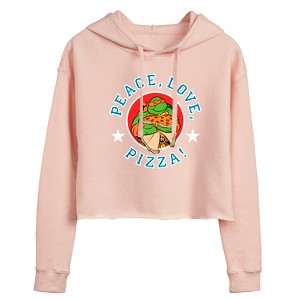 Women's - Teenage Mutant Ninja Turtles - Peace Love Pizza Cropped Graphic Hoodie - 1 of 3