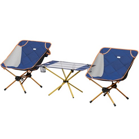 Outsunny Aluminum Frame Camping Padded Chairs Set With Lightweight Folding Table 2 Cup Holders Portable Carry Bag For Travel Camping Fishing Target