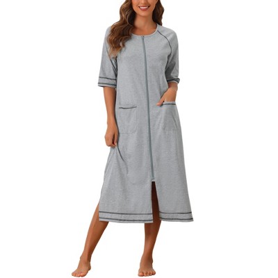 cheibear Women's Front Zipper with Pockets Maternity Long Sleep Robes
