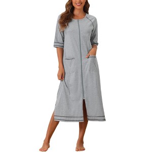 cheibear Women's Front Zipper with Pockets Maternity Long Sleep Robes - 1 of 4