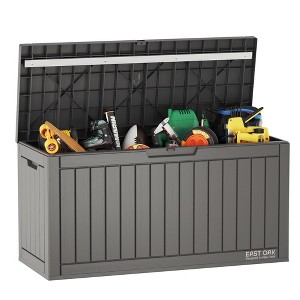East Oak 60 gal Waterproof Resin Deck Box Gray: Easy-Move Handles, Secure Lock, Bench Seating - 1 of 4