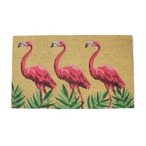 Northlight Natural Coir Pink Flamingos Summertime Doormat 18" x 30" - 1 of 3