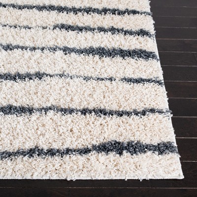 Sophie Striped Shag Square Rug in Ivory and Dark Grey - 5'3"