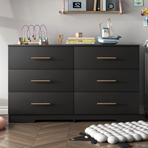 Resenkos 6-Drawer Wide Chest of Drawers, Storage Drawer Organizer, Traditional Bedroom Dresser, Sideboard Buffet for Living Room, Black - 1 of 4