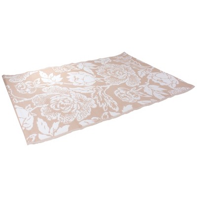 4' x 6' Pink Beige and White Floral Synthetic Rectangular Area Rug
