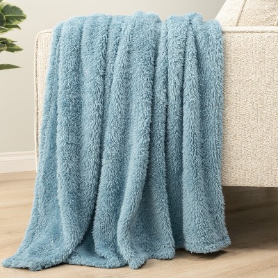 Dusty Blue Twin Sherpa Fleece Throw Blanket
