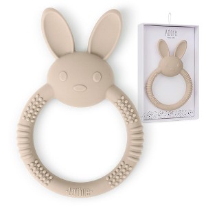 Silicone Baby Bunny Teething Toys - Cute Animal Shaped Teething Relief for 0-6 Months, Easy to Clean Teether Ring - Newborn Essentials (Saddle) - 1 of 4