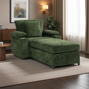 Oversized Chenille Accent Chair with Ottoman, Cup Holders and USB Ports - 1 of 4