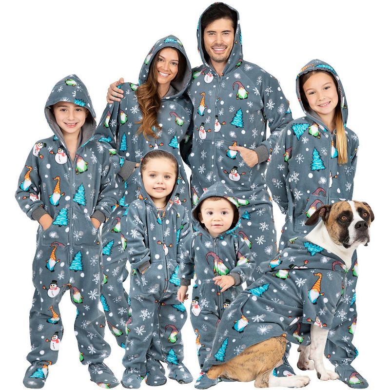 Footed Pajamas - Family Matching - Merry Gnomes Hoodie Fleece Onesie For Boys, Girls, Men and Women | Unisex, 5 of 6